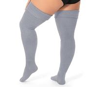 LittleForBig Plus Size Thigh High Long Cable Knitted Stockings - Gray