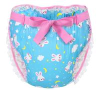 LittleForBig Silky Adult Ribbon Omutsu Diaper Wrap Cover Washable Adjustable Reusable Waterproof - Snuggle Bunny Pattern Blue XL