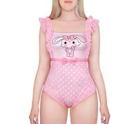 LittleForBig Silky Ruffled Stripes Romper Onesie Pajamas Bodysuit - Usagi Camisole Romper Onesie Pink M