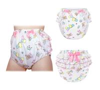 LittleForBig Silky Washable Reusable Waterproof Ruffled Lace Bow Baby Cuties Pattern Ruffle Adult Diaper Cover Pink XXL