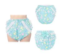 LittleForBig Silky Washable Reusable Waterproof Ruffled Lace Bow Pretty in Baby Parade Pattern Adult Diaper Cover Green L