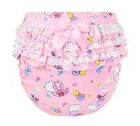 LittleForBig Silky Washable Reusable Waterproof Ruffled Lace Bow Pretty in Baby Usagi & Bella Pattern Adult Diaper Cover Pink S