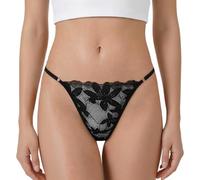 LittleForBig Sissy Doll Lacy Floral Rhinestone Tucking Gaff Tanga Thong Panties with Detachable SISSY Waistband - Shaping Briefs for Crossdressers and Transgender Individuals Black XXXXL
