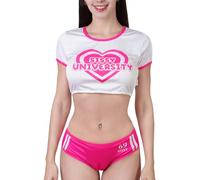 LittleForBig Sissy University Sorority Gym Bralette Set with Built-in Camel Toe Tucking Gaff Shorts, Feminine College Sports Outfit Hot Pink M