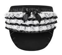 LittleForBig Soft Underwear Comfortable Washable Reusable Ruffled Lace Bow Pretty in Black Satin Adult Training Pants S