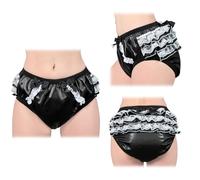 LittleForBig Soft Underwear Comfortable Washable Reusable Ruffled Lace Bow Pretty in Black Shiny Glitter Waterproof Adult Training Pants M