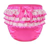 LittleForBig Soft Underwear Comfortable Washable Reusable Ruffled Lace Bow Pretty in Hot Pink Satin Adult Training Pants M