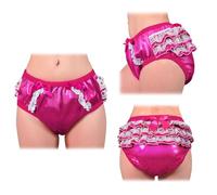 LittleForBig Soft Underwear Comfortable Washable Reusable Ruffled Lace Bow Pretty in Hot Pink Shiny Glitter Waterproof Adult Training Pants L