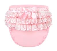 LittleForBig Soft Underwear Comfortable Washable Reusable Ruffled Lace Bow Pretty in Pink Satin Adult Training Pants L
