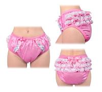 LittleForBig Soft Underwear Comfortable Washable Reusable Ruffled Lace Bow Pretty in Pink Shiny Glitter Waterproof Adult Training Pants S