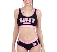 LittleForBig Unisex Cotton Camisole and Panties Sports Loungewear Bralette Set - Sissy University Bralette Set Black XXL