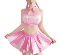 LittleForBig Unisex Heartbreaker Collared Sleepwear Lingerie Loungewear Sissy Game Day Cheerleader Skirt Set 2 Pieces Pink XXL