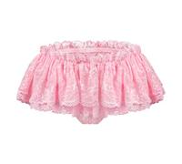 LittleForBig Unisex Hipster Briefs Sissy Lace Skirted Thong Panties Shaping Briefs for Crossdressers Transgender Pink XXL