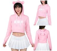 LittleForBig Unisex SISSY Cozy Bear Cropped Hoodie Sweatshirt Casual Regular Fit Long Sleeve Drawstring Hoodie Sweater Pink L