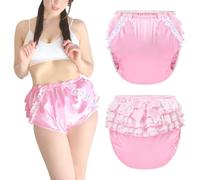 LittleForBig Washable Reusable Waterproof Ruffled Lace Bow Pretty in Pink Satin Over Adult Diaper Cover M