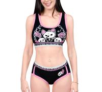 LittleForBig Women Silky Camisole and Panties Sports Loungewear Bralette Set - Bella Goth Brat Bralette Set Black S