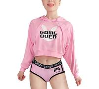 LittleForBig Women's Bunny Casual Regular Fit Long Sleeve Drawstring Cropped Hoodie Jacket Pink M