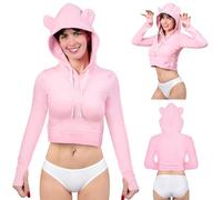 LittleForBig Women's Cozy Bear Cropped Hoodie Sweatshirt Casual Regular Fit Long Sleeve Drawstring Hoodie Sweater Pink XS