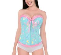 LittleForBig Women's Lace Up Boned Overbust Corset Bustier Bodyshaper Top - Baby Parade Pattern Green L