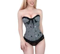 LittleForBig Women's Lace Up Boned Overbust Corset Bustier Bodyshaper Top-Sugar Bat Pattern S