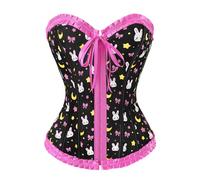 LittleForBig Women's Lace Up Boned Overbust Corset Bustier Bodyshaper Top - Usagi Moon Pattern Pink XL