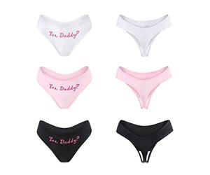 LittleForBig Women's Ladies Soft Cotton Underwear Comfortable Hipster Briefs 3 Thong Panties Pack - Yes Daddy