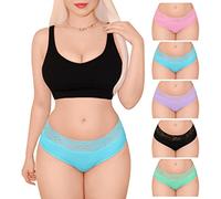 LittleForBig Women's Ladies Soft Cotton Underwear Comfortable Hipster Briefs 5 Pack Panties Set - Lace High Waist Cute Comfort Panties Multicolor XXL