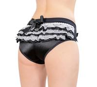 LittleForBig Women's Ladies Soft Underwear Comfortable Hipster Briefs Pretty Satin Ruffled Lace Bow Panties Black XXXXL