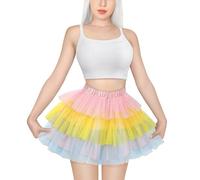 LittleForBig Women's Mesh Tulle Puffy Petticoat Tutu Ballet Bubble Short Ballerina Skirt Rainbow L