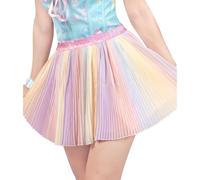 LittleForBig Women's Rainbow Pleated Short Skirt Chiffon Tulle Puffy Petticoat Wrinkle-Resistant Pink L