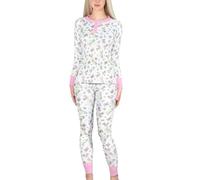 LittleForBig Women's Silky Long Sleeves Cozy Breathable Baby Cuties Pajamas Set Two-Piece Soft Stretchy Sleepwear Pink L