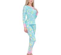 LittleForBig Women's Silky Long Sleeves Cozy Breathable Baby Parade Pajamas Set Two-Piece Soft Stretchy Sleepwear Green XS
