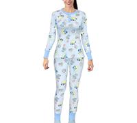 LittleForBig Women's Silky Long Sleeves Cozy Breathable Little Blue Pajamas Set Two - Piece Soft Stretchy Sleepwear Blue XL