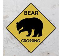 LITTLEGROVE SEEDS Bear Crossing Xing Sign Beware of Bear Metal Sign Wild Animals Funny Warning Sign Crossing Zone Sign for Farm Yard Front Door Indoor Outdoor Street Sign 15x15in