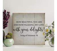LITTLEGROVE SEEDS How Beautiful You Are And How Pleasing Song of Solomon 7 : 6 Wood Signs Scripture Wood Plaque Motivational Wall Art Rustic Wall Decorations for Living Room Kitchen Decor 12x12in