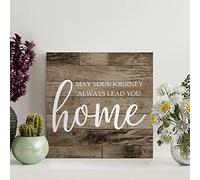 LITTLEGROVE SEEDS Rustic Wood Signs May Your Journey Always Lead You Home Wood Plaque Rustic Wall Hanger Farmhouse Wall Art Wall Decor for Living Room Bedroom New House Gift 8x8in