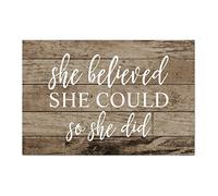 LITTLEGROVE SEEDS Vintage Boho Wooden Pallet Sign She Believed She Could So She Did Wood Signs 12x8in Farmhouse Wall Decor Wall Art Wall Hanger Home Decor for Kitchen Bedroom Living Room Foyer