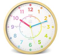 LittleHippo Learning Clock for Kids for Teaching to Tell Time - Kid's Analog, Silent, Non-Ticking Wall Clock for Bedrooms, Nursery, Playroom, School Classroom, Study to Learn to Tell Time