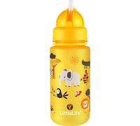 LittleLife Children's Bottle | Easy-Access Lid & Straw, 400ml, Safari | Cute animal themed kids water bottle, built in straw, BPA free, spill proof when closed, for ages 3 years plus
