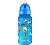 LittleLife Children's Water Bottle With Easy-Access Lid & Straw, 400ml, Blue Dinosaurs