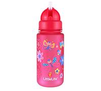 LittleLife Children's Water Bottle With Easy-Access Lid & Straw, 400ml, Pink Butterflies