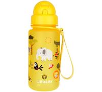 LittleLife Children's Bottle | Easy-Access Lid & Straw, 400ml, Safari | Cute animal themed kids water bottle, built in straw, BPA free, spill proof when closed, for ages 3 years plus