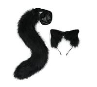 LittleLuluda Cosplay Furry Wolf Cat Fox Tail and Ears Headband Set Costume Accessories (Black)
