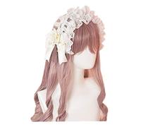 LittleLuluda Lace Headband Lolita Maid Rose Flower Headdress Ornaments Ribbon Vintage Cosplay Party Hair Accessories (White)