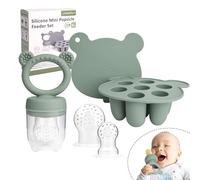 LittlesJoy - Silicone Fruit Feeder and Freezer Tray Set, Breast Milk Pallet Mold, BPA Free for Over 3 Months, with Silicone Bags (Sage)