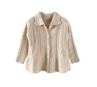 LittleSpring Girls Knit Cable Sweater Cardigan Button Down - Beige - 5 Years