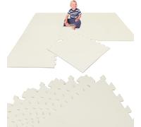 LittleTom Kids Play Mat Beige - 8 EVA Floor Tiles 50 x 50 cm - Activity Playmat 200x100 cm for Children - Foldable Foam Rug for Toddlers BPA-Free - Interlocking Puzzle Squares - Padded Playpen Carpet