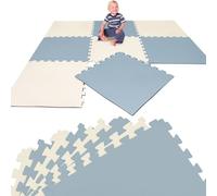 LittleTom Kids Play Mat Beige & Blue - 8 EVA Floor Tiles 50 x 50 cm - Activity Playmat 200x100 cm for Children - Foldable Foam Rug for Toddlers BPA-Free - Interlocking Puzzle Squares - Playpen Carpet