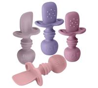 LittleWhispers Baby Silicone Spoons - Self Feeding 6 Months - Infant, Toddler, & Kid Friendly Utensils - First Stage, Baby Led Weaning - 4 Pack Utensil Set (Soft Pinks)