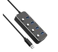 LITTONE® USB Hub 3.0 Aluminum Powered 4 Port USB Splitter Portable Data Hub Individual On/Off Switch Included 5V/2A AC DC Power Adapter(4-Ports) (Black)